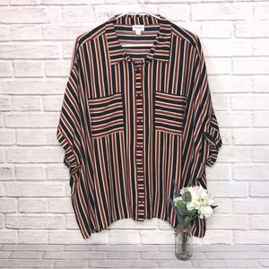 Navy & Red Pin Stripe Button Up